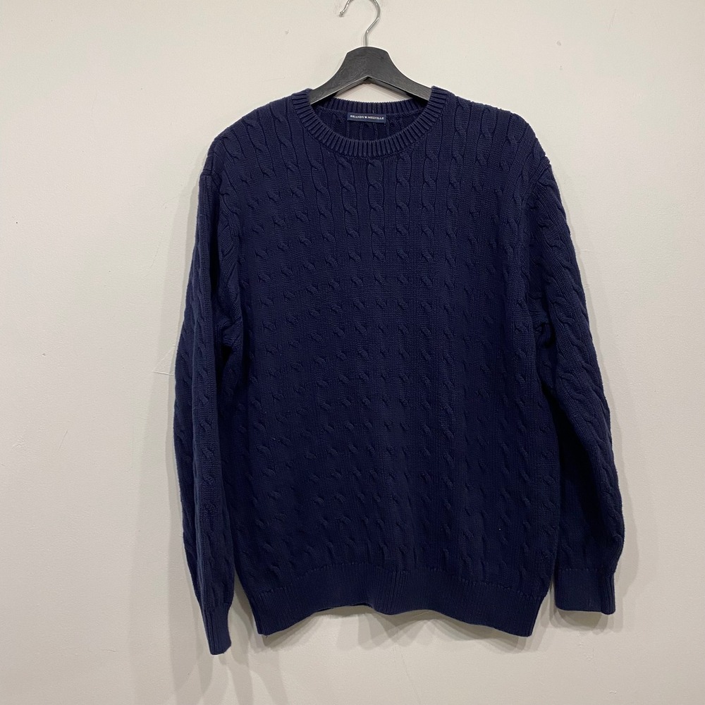 Brandy Melville Navy‎ Blue Cable Knit Crew Neck Sweater Oversized Pullover Top